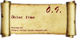 Öhler Irma névjegykártya